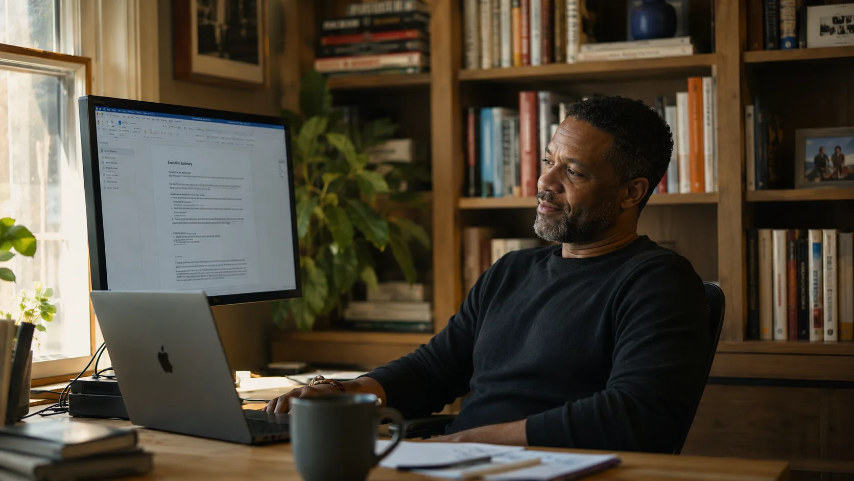 Freelance consultant working from a home office